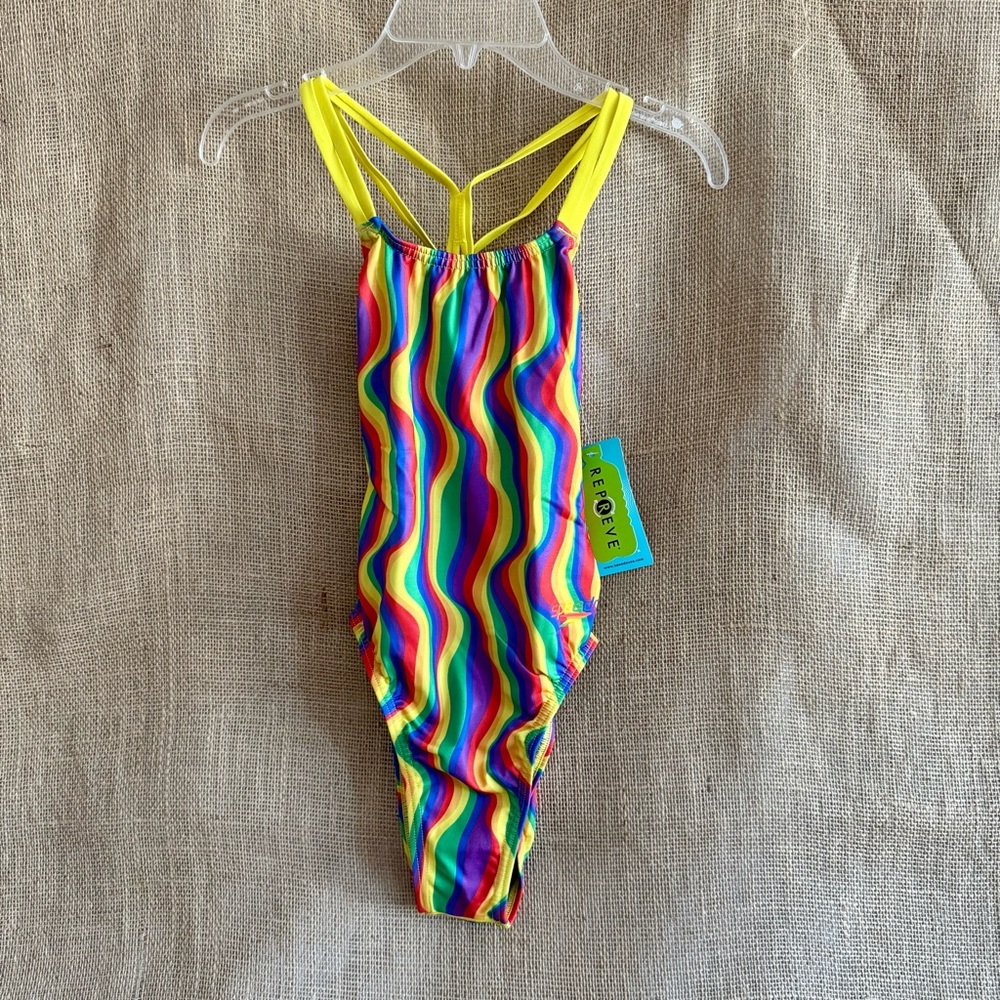 SPEEDO Girl's One Piece Swimsuit Rainbow Good Vibes Collection NWT Size 24